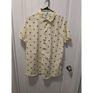 Essex Crossing Yellow Blue Floral Hawaiian Buttoned Down Shirt Men's Size M